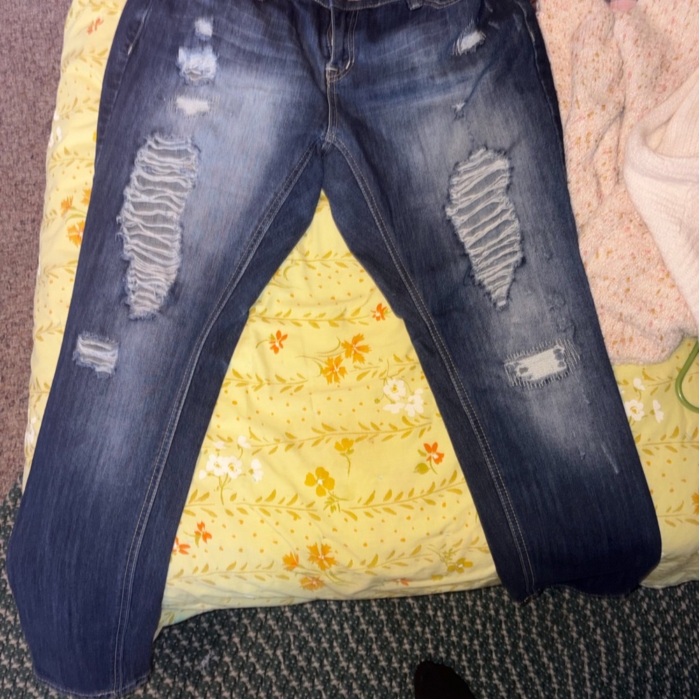 Distressed Women's Dark Blue Ripped Jeans